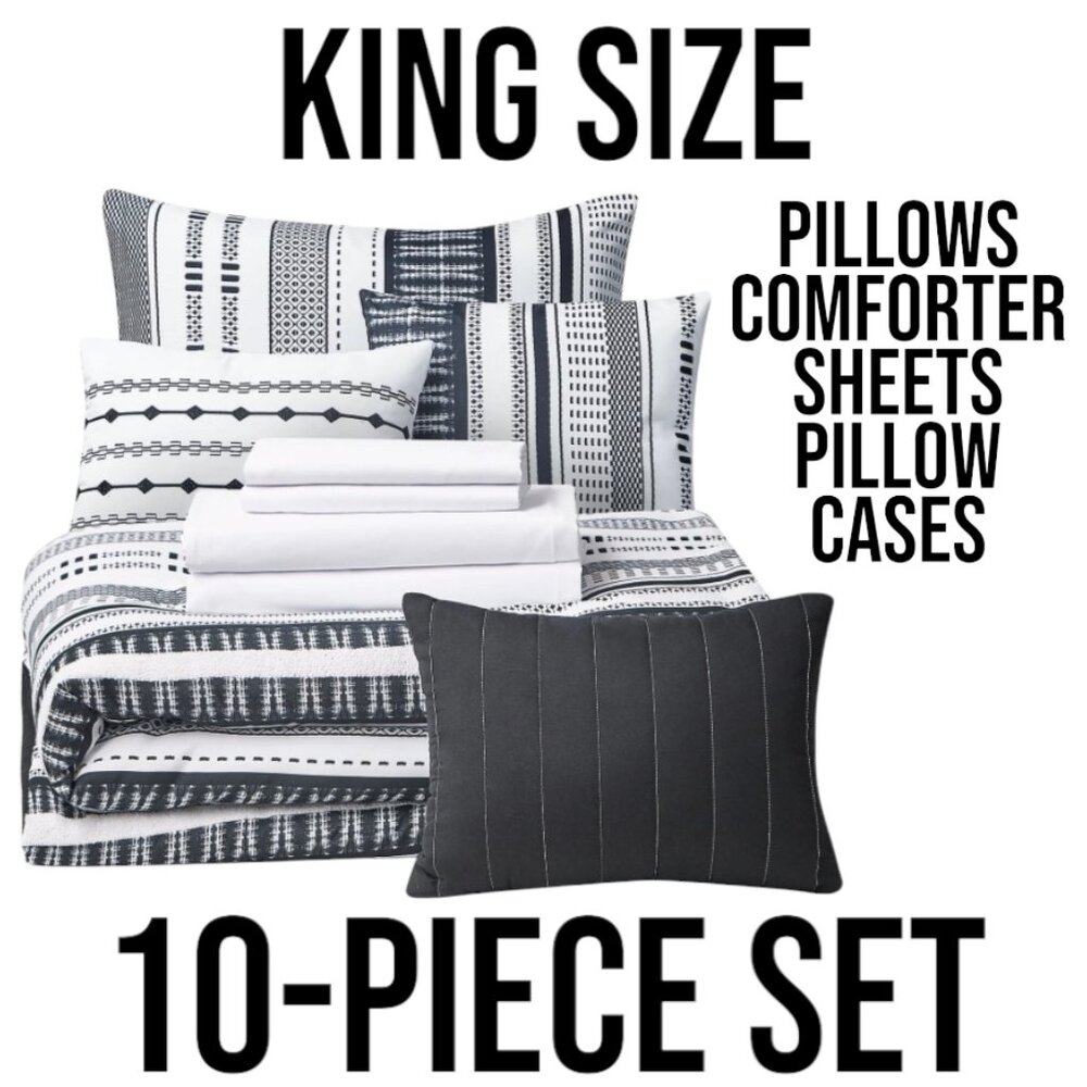 NEW KING SIZE 10 Piece Bed in a Bag Comforter Bedding Sheets 3 Decorative Pillow